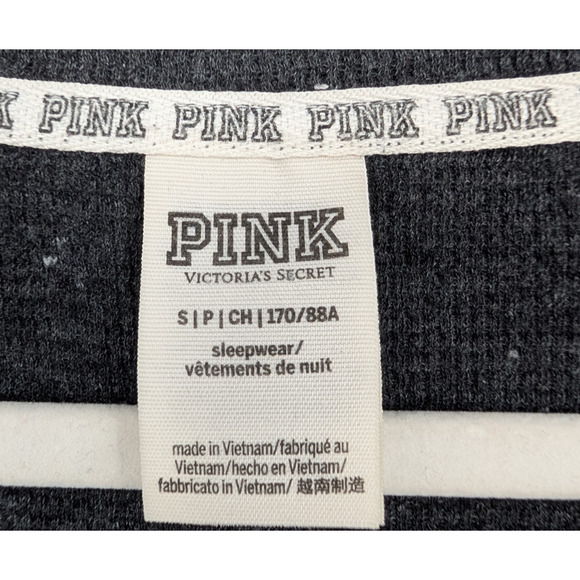 VTG Y2K Victorias Secret PINK Gray Thermal Waffle Logo Henley Sleep Shirt Small - Picture 6 of 9
